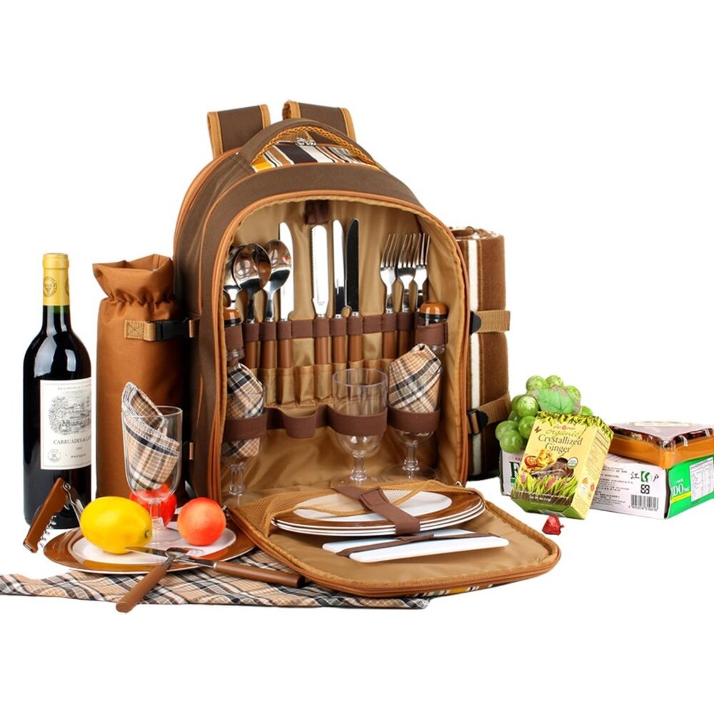 Picnic Backpack Bag for 4 Person with Cooler Compartment,Wine Bag, Picnic Blanke - Picture 3 of 9